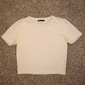 Zara Off-White Short Sleeve Tee
